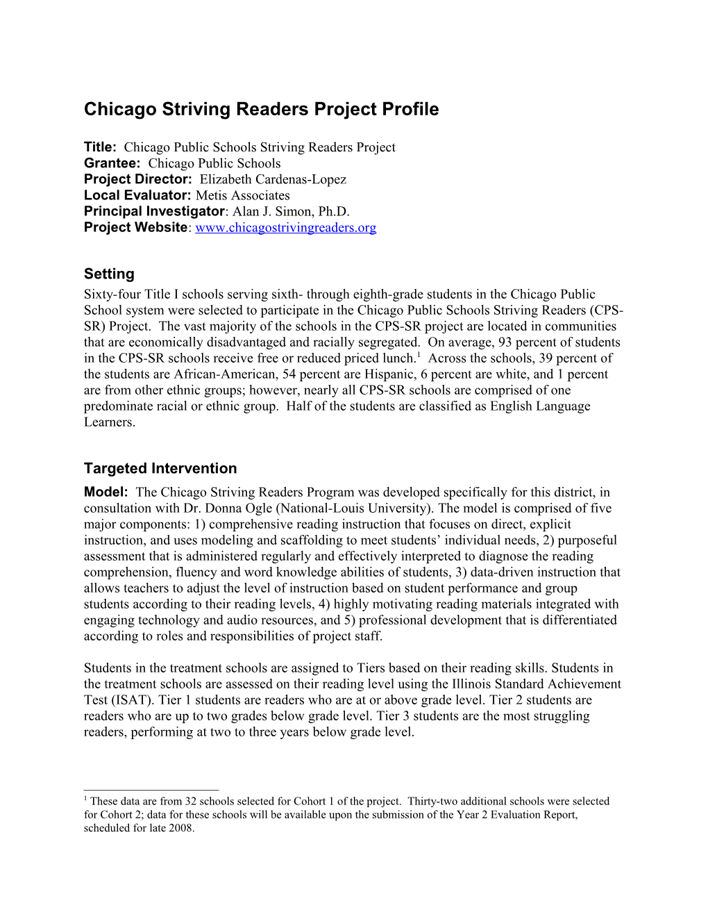 Chicago Striving Readers Project: Project Abstract (MS WORD)
