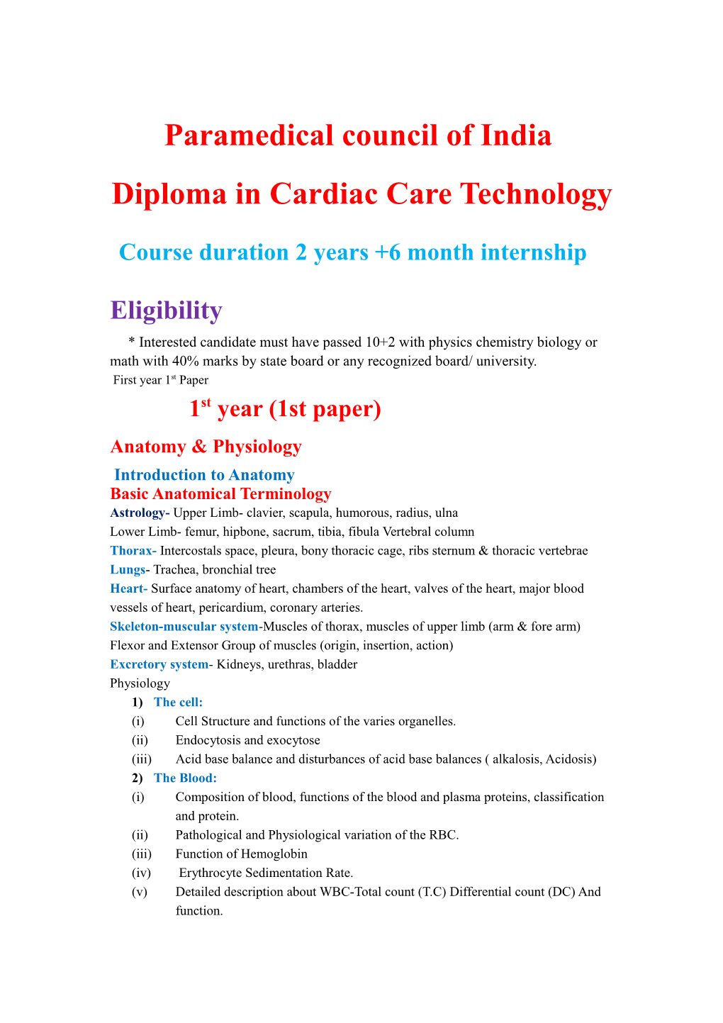 Diploma in Cardiac Care Technology