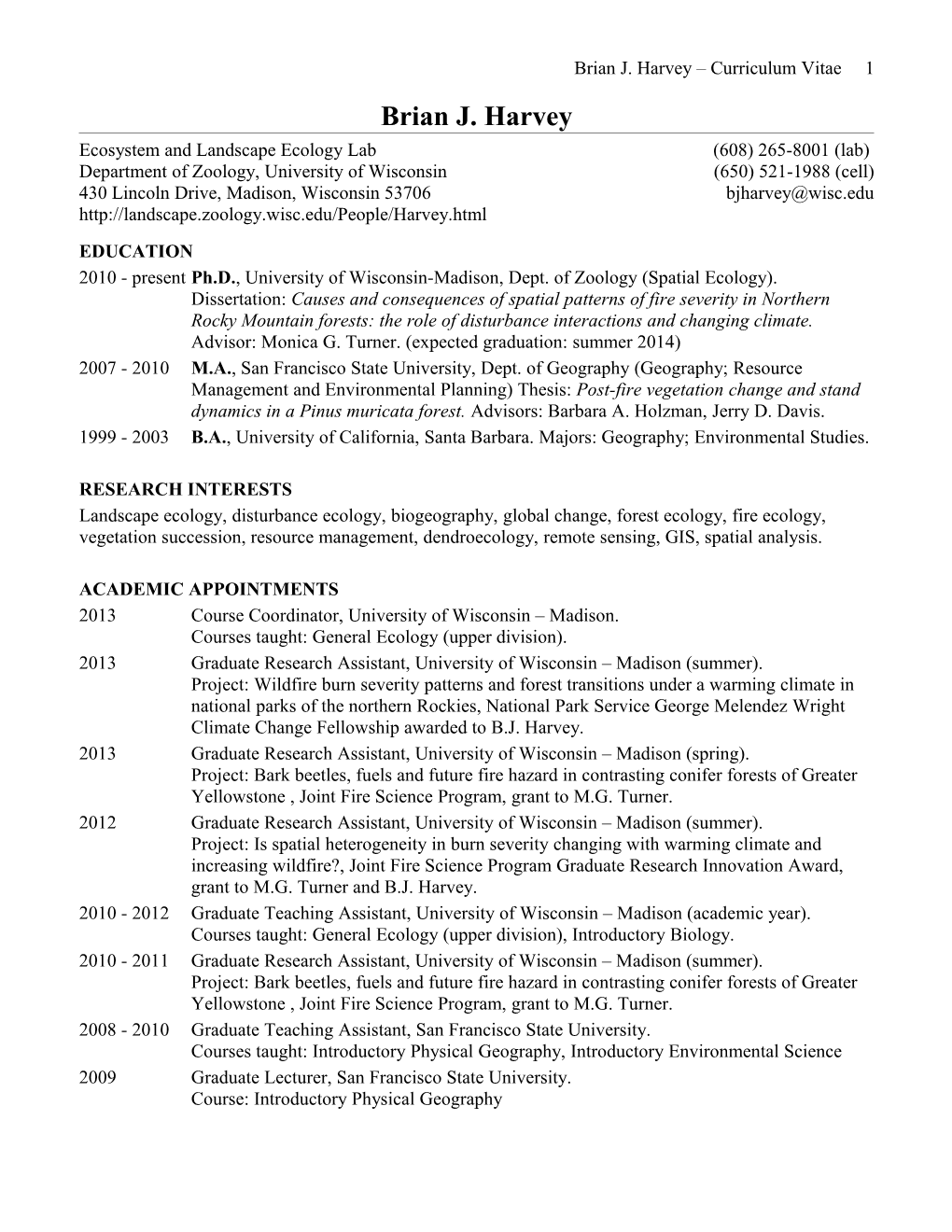 Brian J. Harvey Curriculum Vitae 1