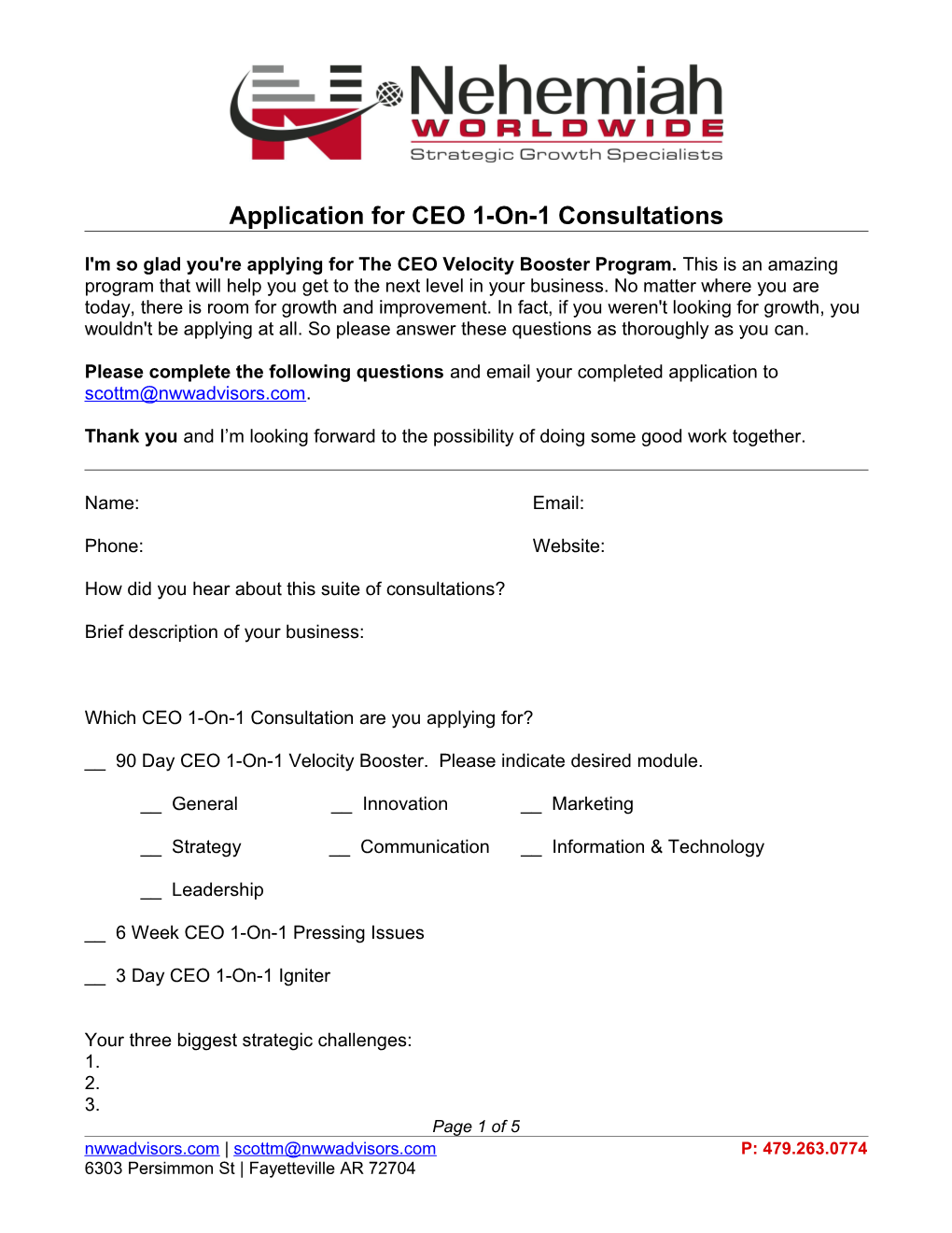 Application for CEO 1-On-1 Consultations