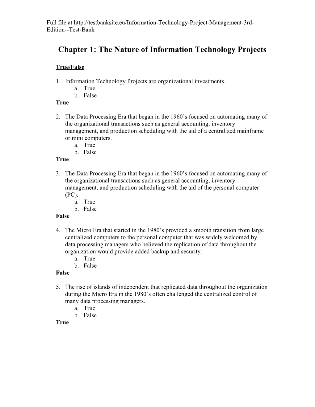 Chapter 1: the Nature of Information Technology Projects