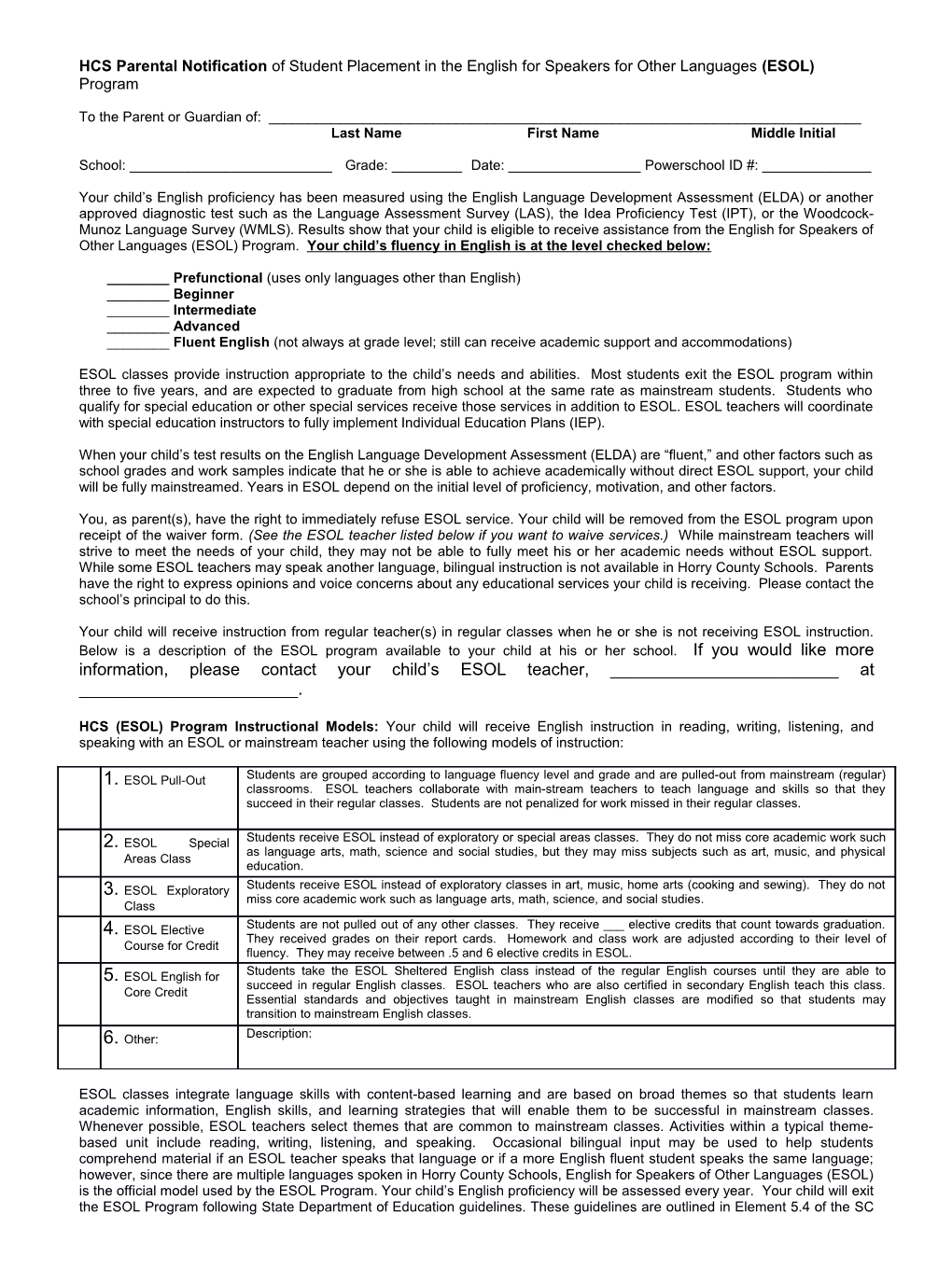 Charleston County School District Parental Notification and Consent Form