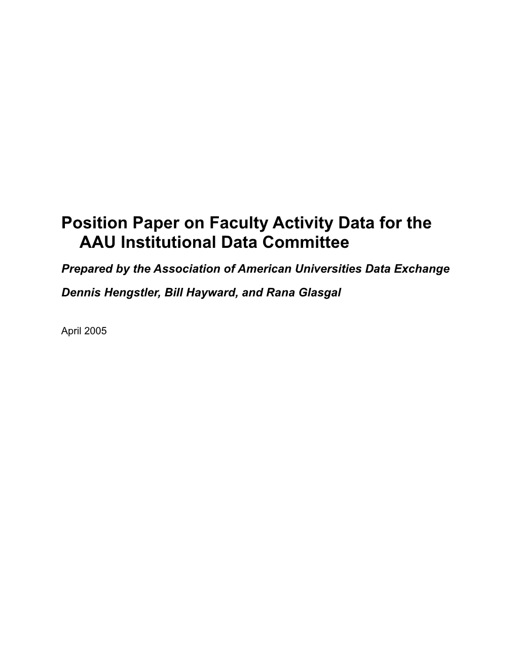 Position Paper on Faculty Activity Data for the AAU Institutional Data Committee