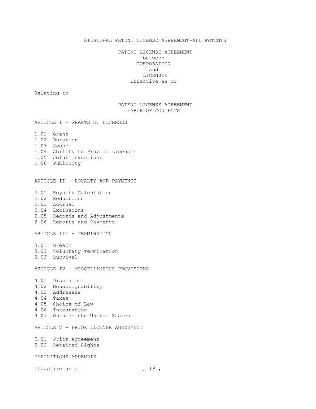 Bilateral Patent License Agreement-All Patents