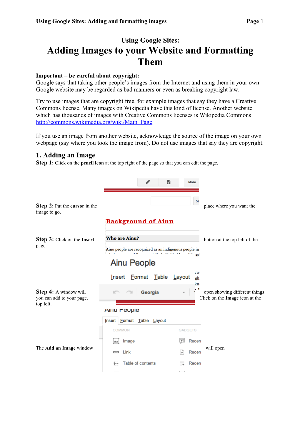 Using Google Sites: Adding and Formatting Imagespage 1