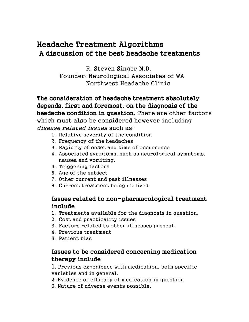 Headache Treatment Algorithms