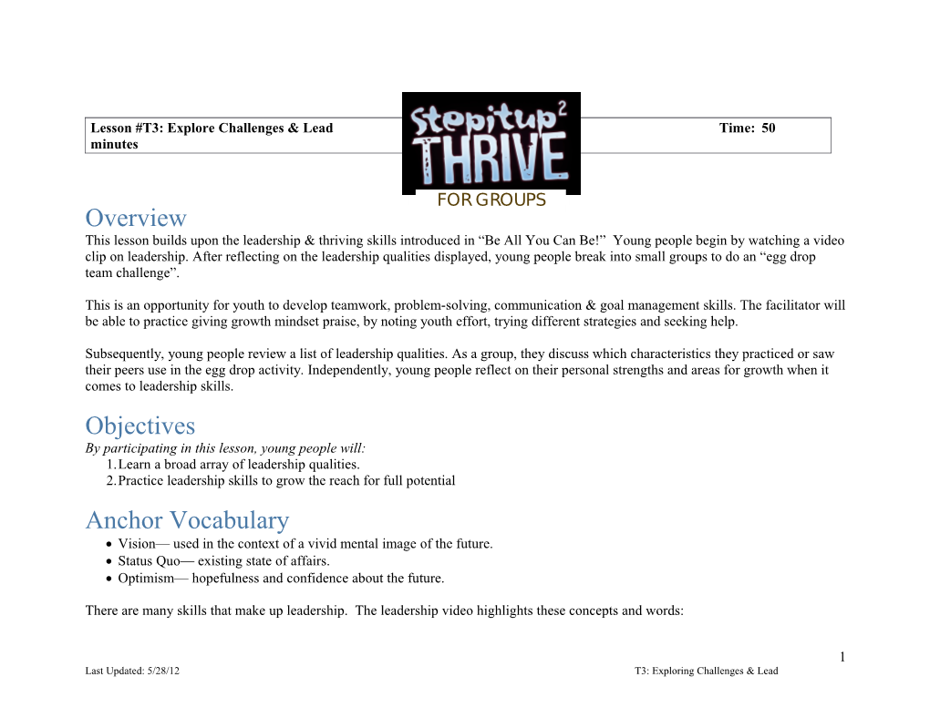 Lesson #T3: Explore Challenges & Leadtime:50 Minutes