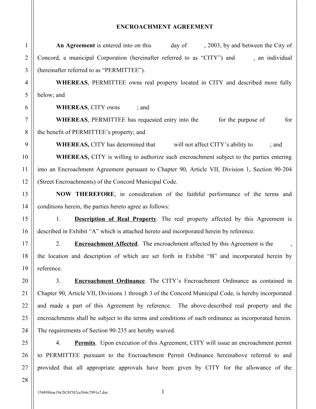 Encroachment Agreement PW-206