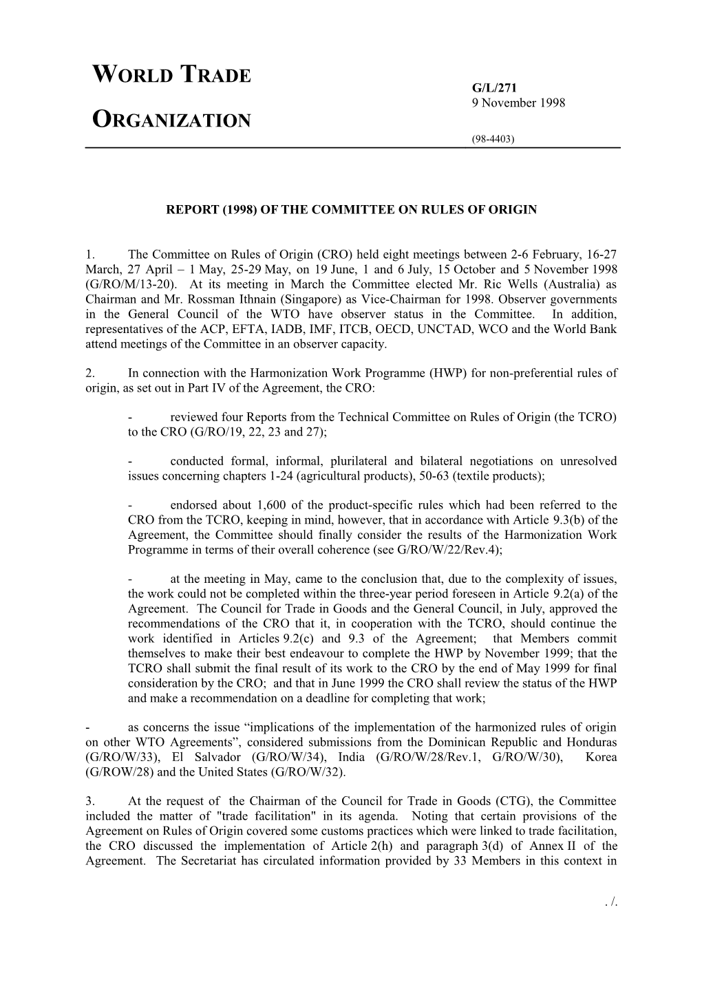 Report (1998) of the Committee on Rules of Origin