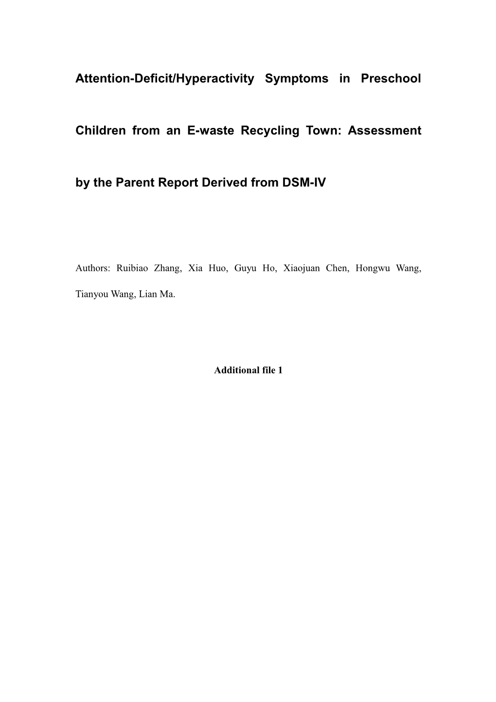 Attention-Deficit/Hyperactivity Symptoms in Preschool Children from an E-Waste Recycling