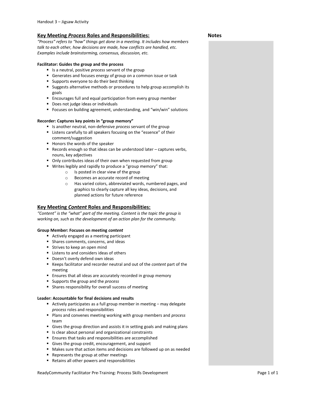 Key Meeting Process Roles & Responsibilities