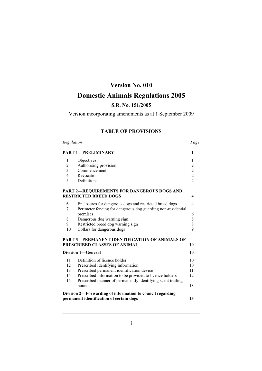 Domestic Animals Regulations 2005