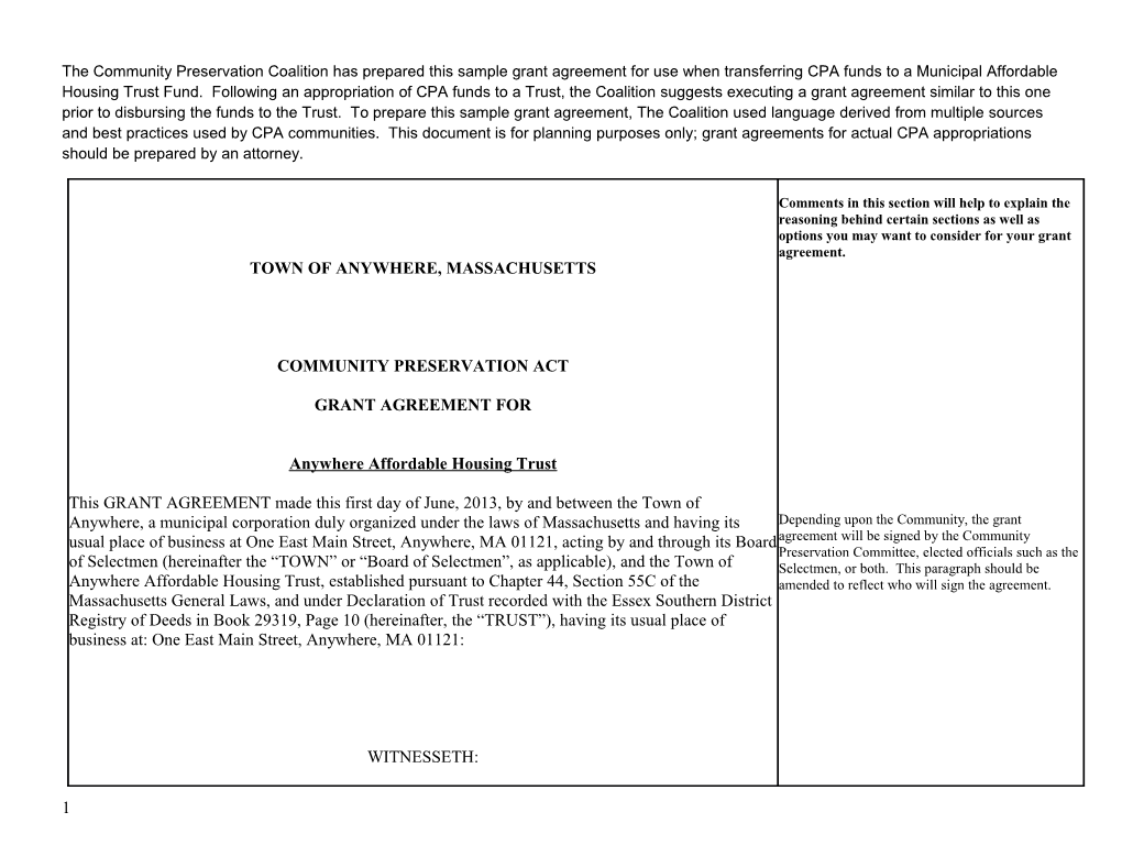 Grant Agreement for General Appropriation Example