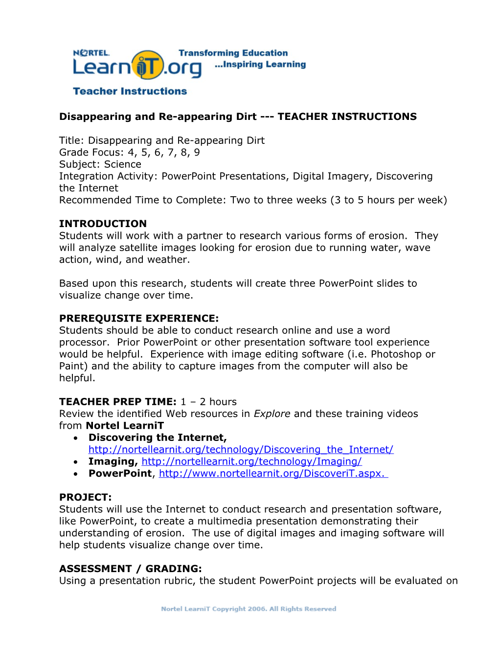 Disappearing and Re-Appearing Dirt TEACHER INSTRUCTIONS