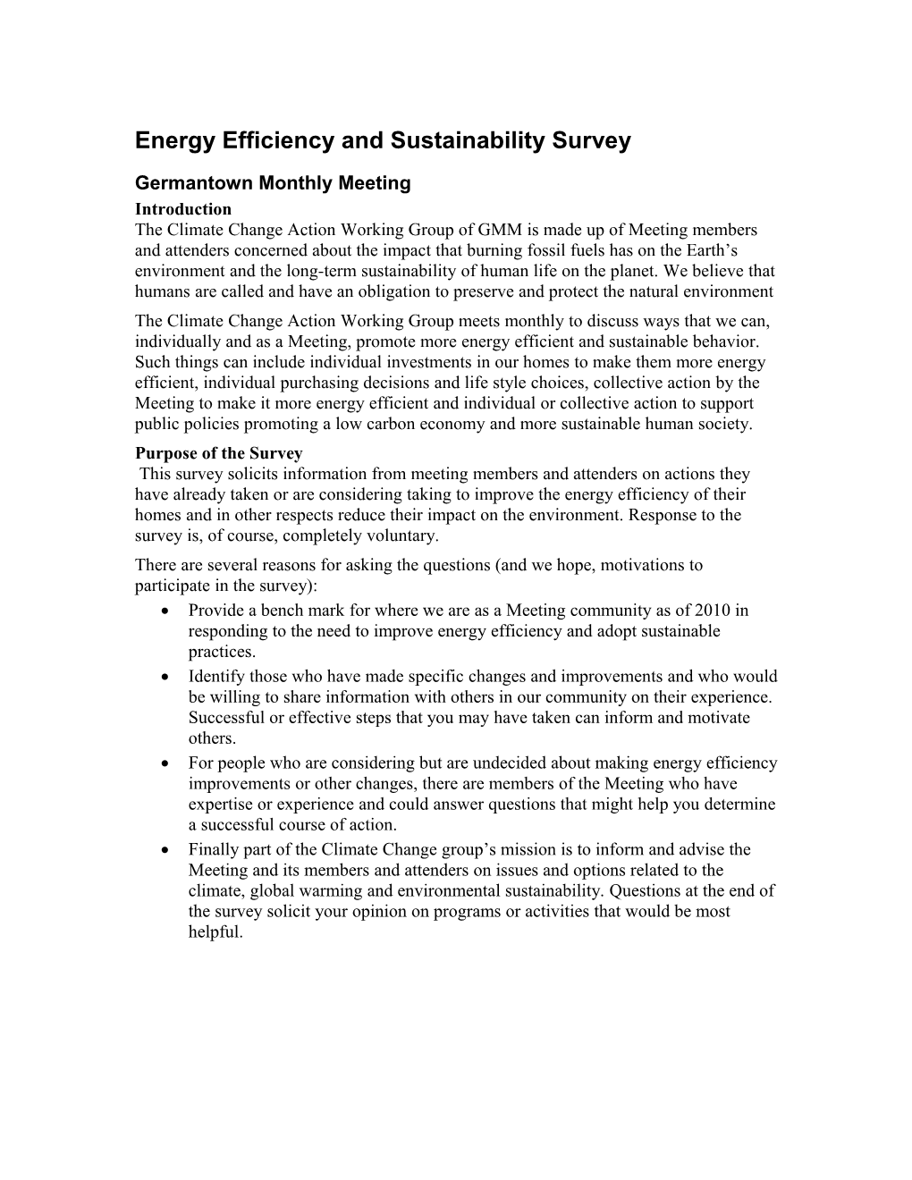 Energy Efficiency and Sustainability Survey