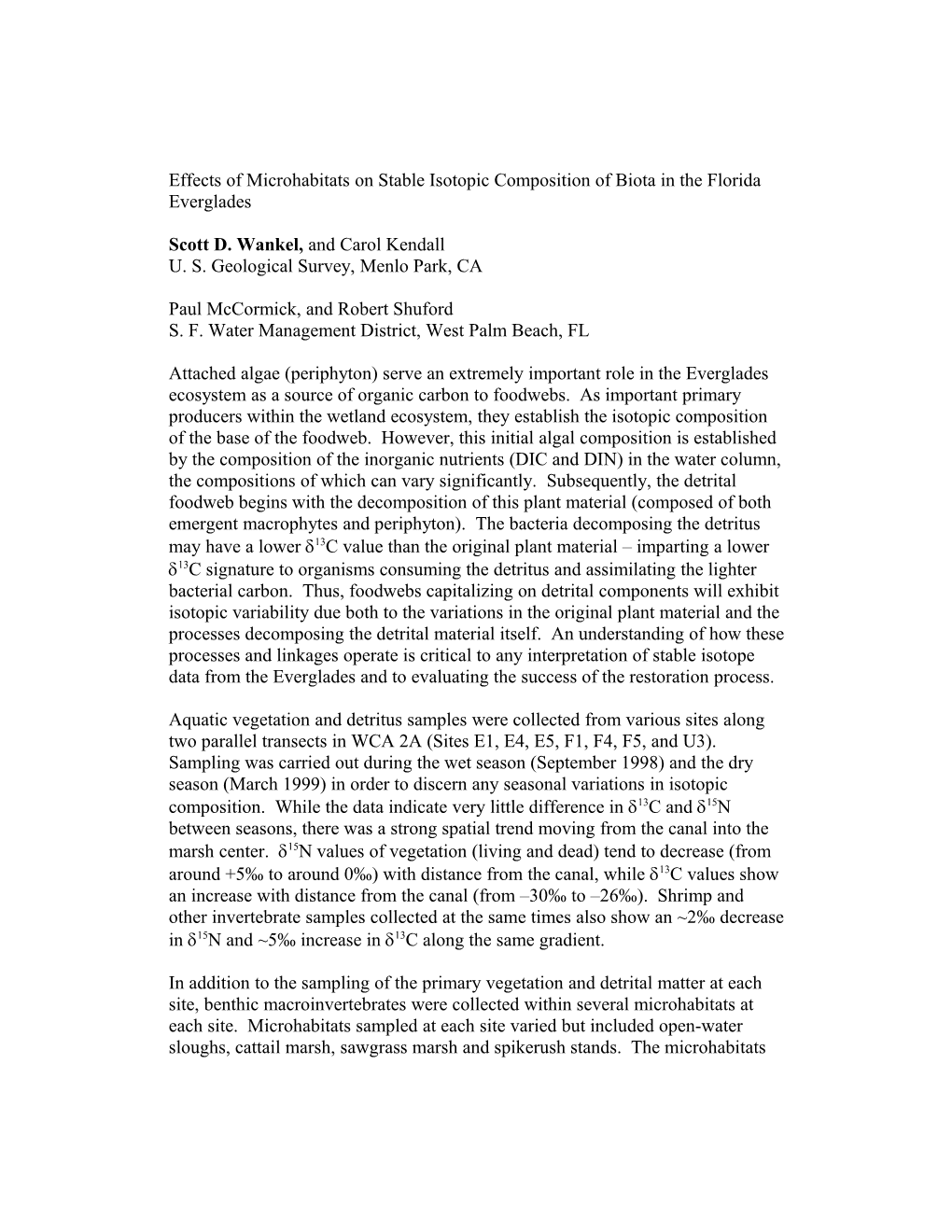 Effects of Microhabitats on Stable Isotopic Composition of Biota in the Florida Everglades