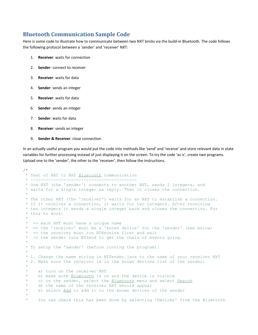 Bluetooth Communication Sample Code