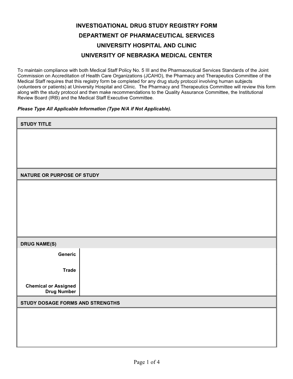 Investigation Drug Form