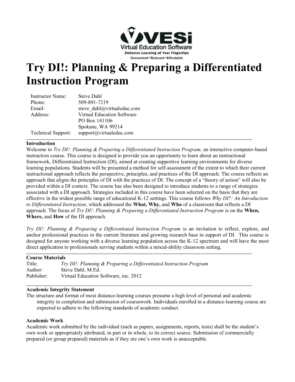 Try DI!:Planning & Preparing a Differentiated Instruction Program