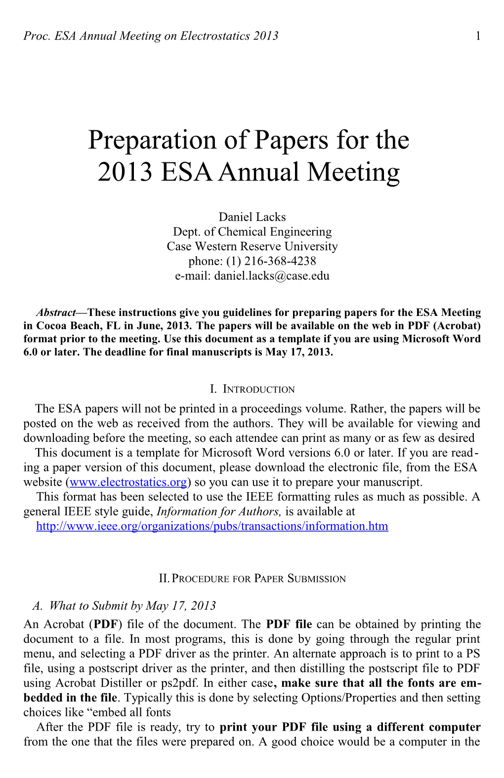 Proc. ESA Annual Meeting on Electrostatics 2013