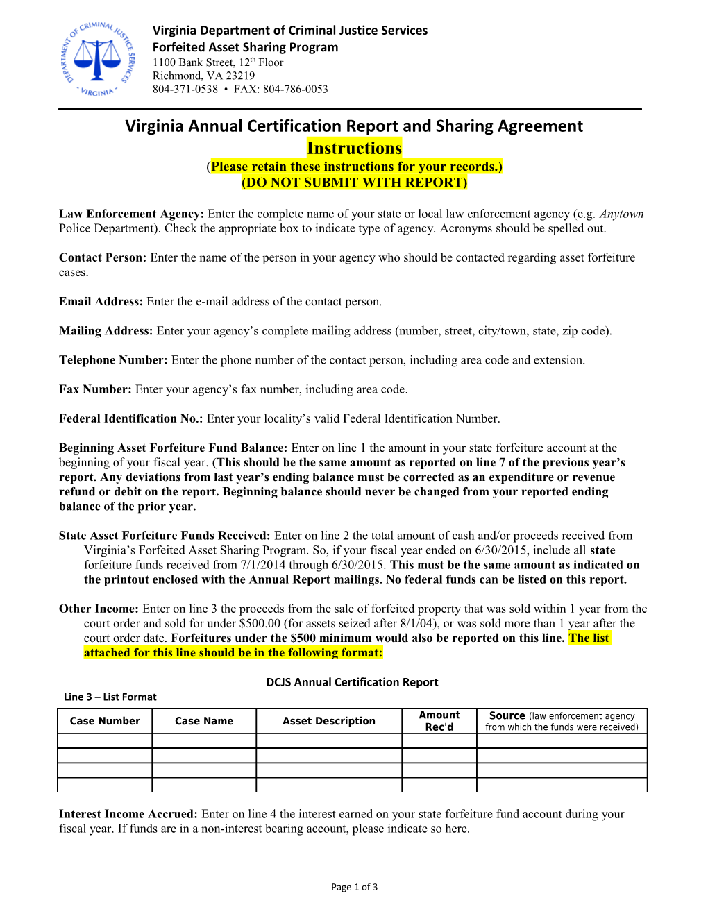 Virginia Annual Certification Report