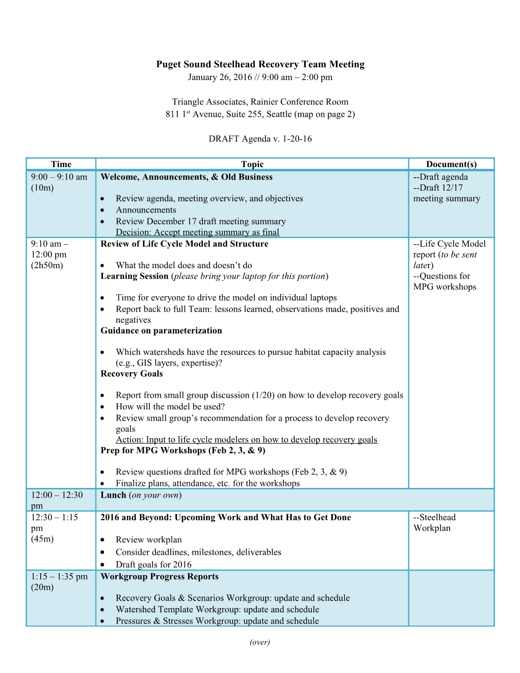 Puget Sound Steelhead Recovery Team Meeting