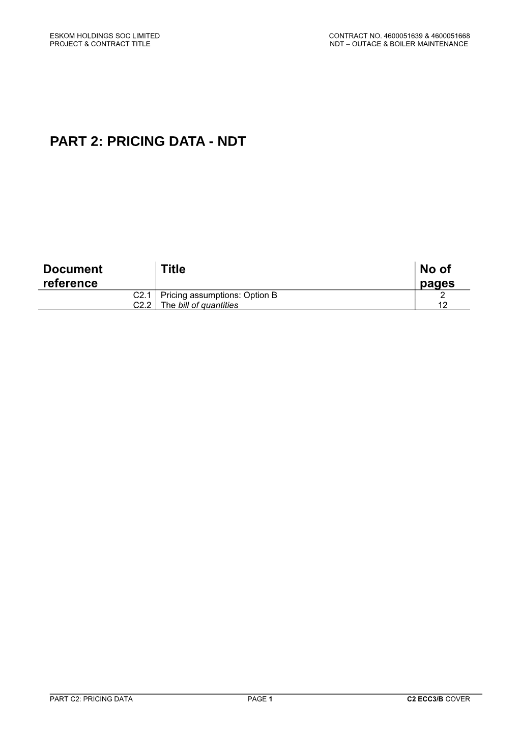 C2 ECC3 Option B Pricing Data