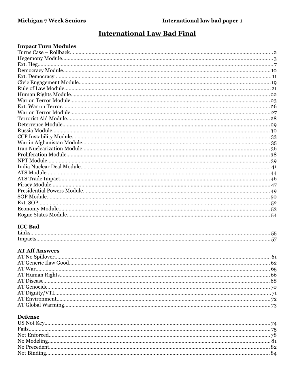 Michigan 7 Week Seniorsinternational Law Bad Paper 1