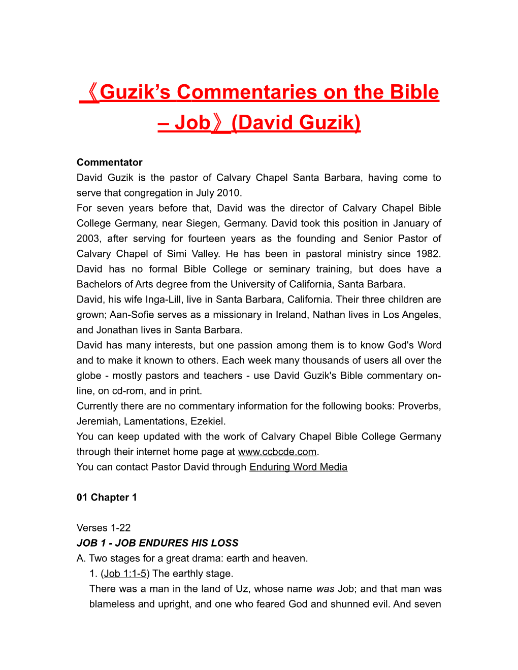 Guzik Scommentarieson the Bible Job (David Guzik)