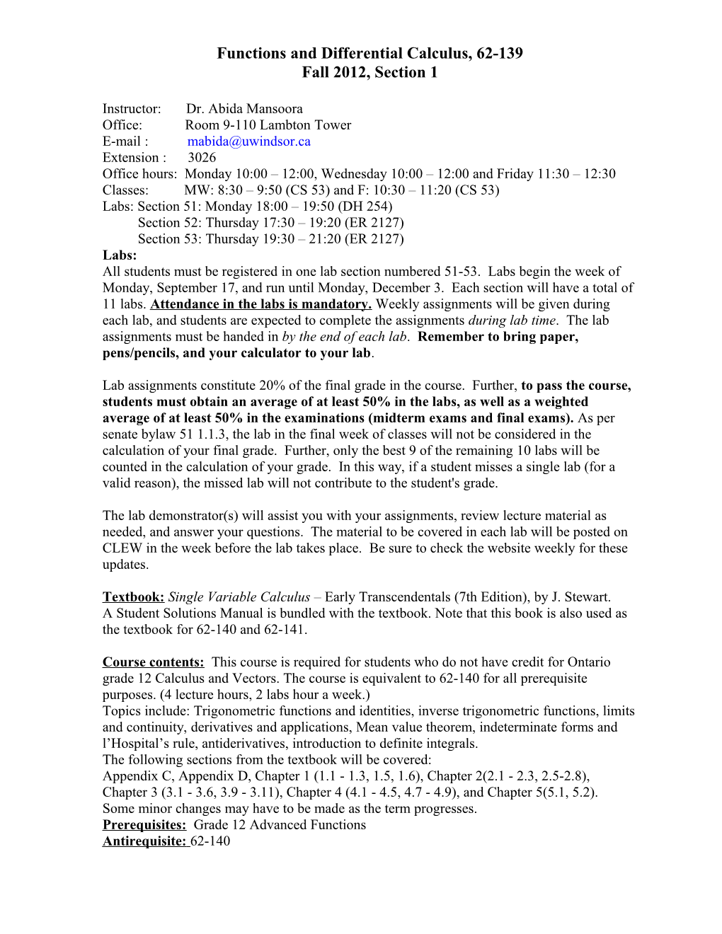 Functions and Differential Calculus, 62-139