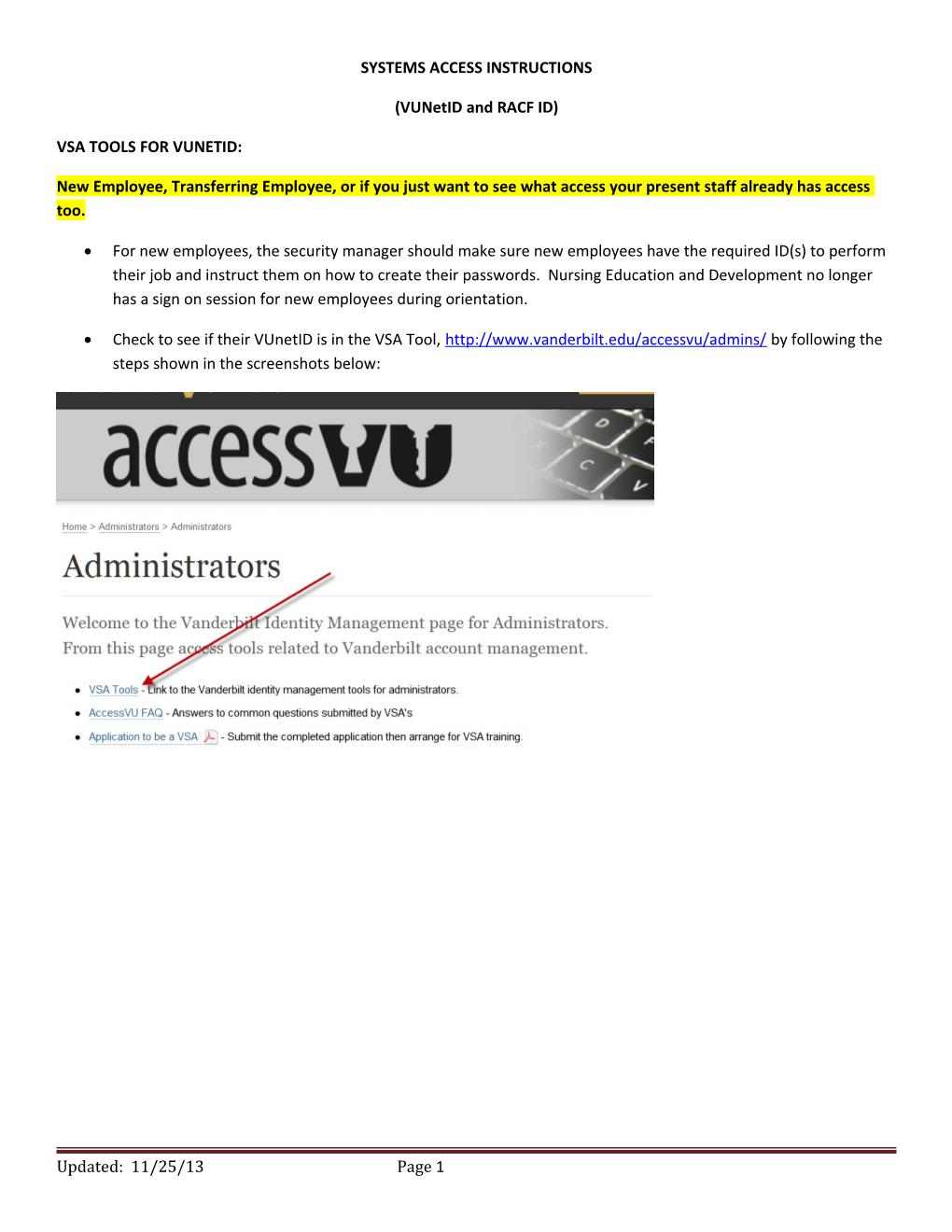 Systems Access Instructions