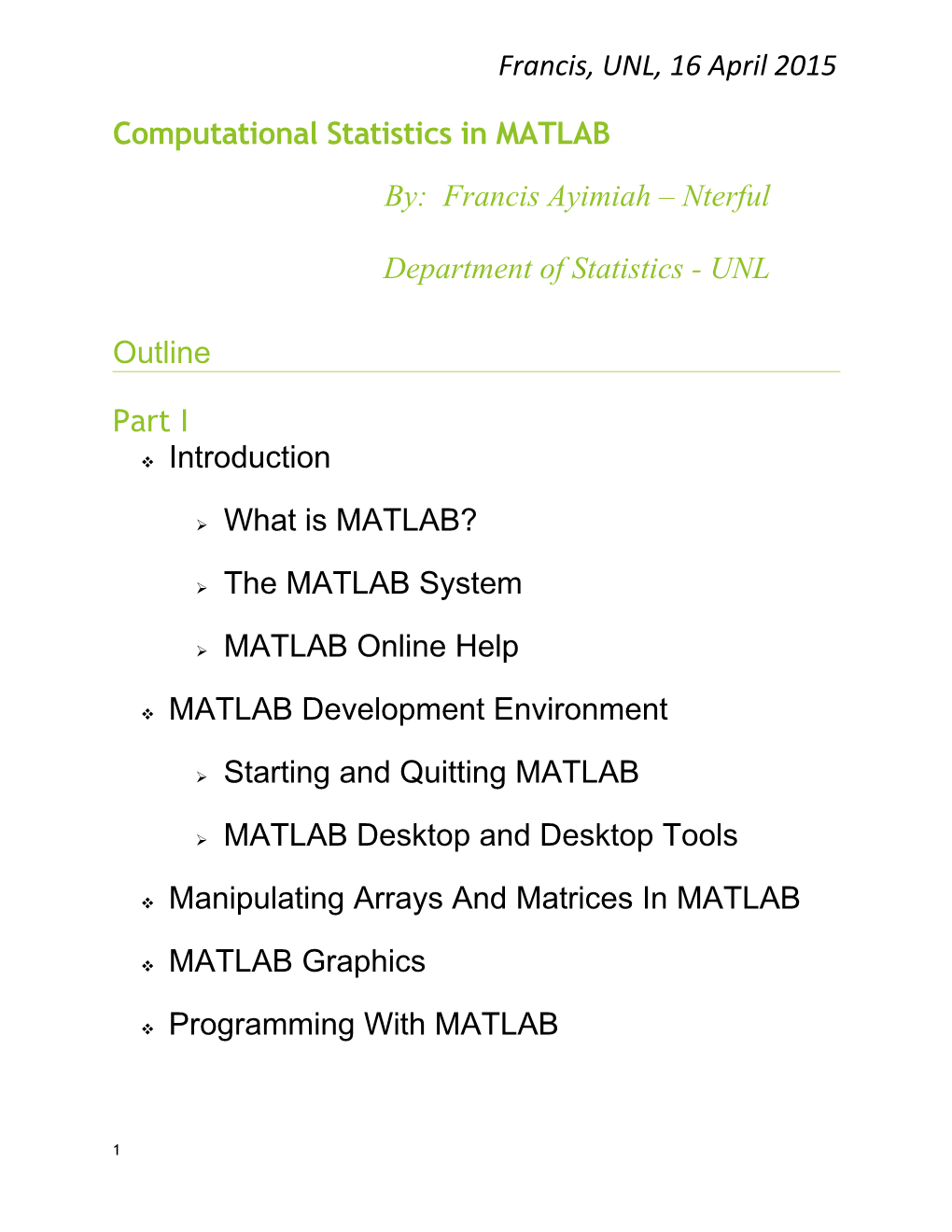 Computational Statistics in MATLAB