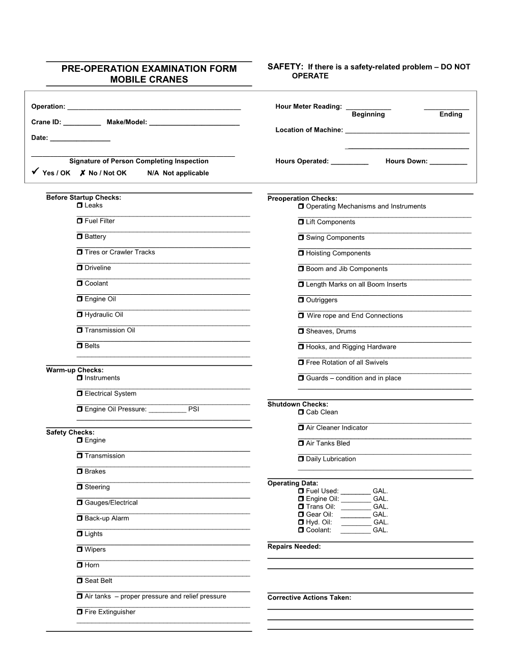 Area Work Place Examination Form