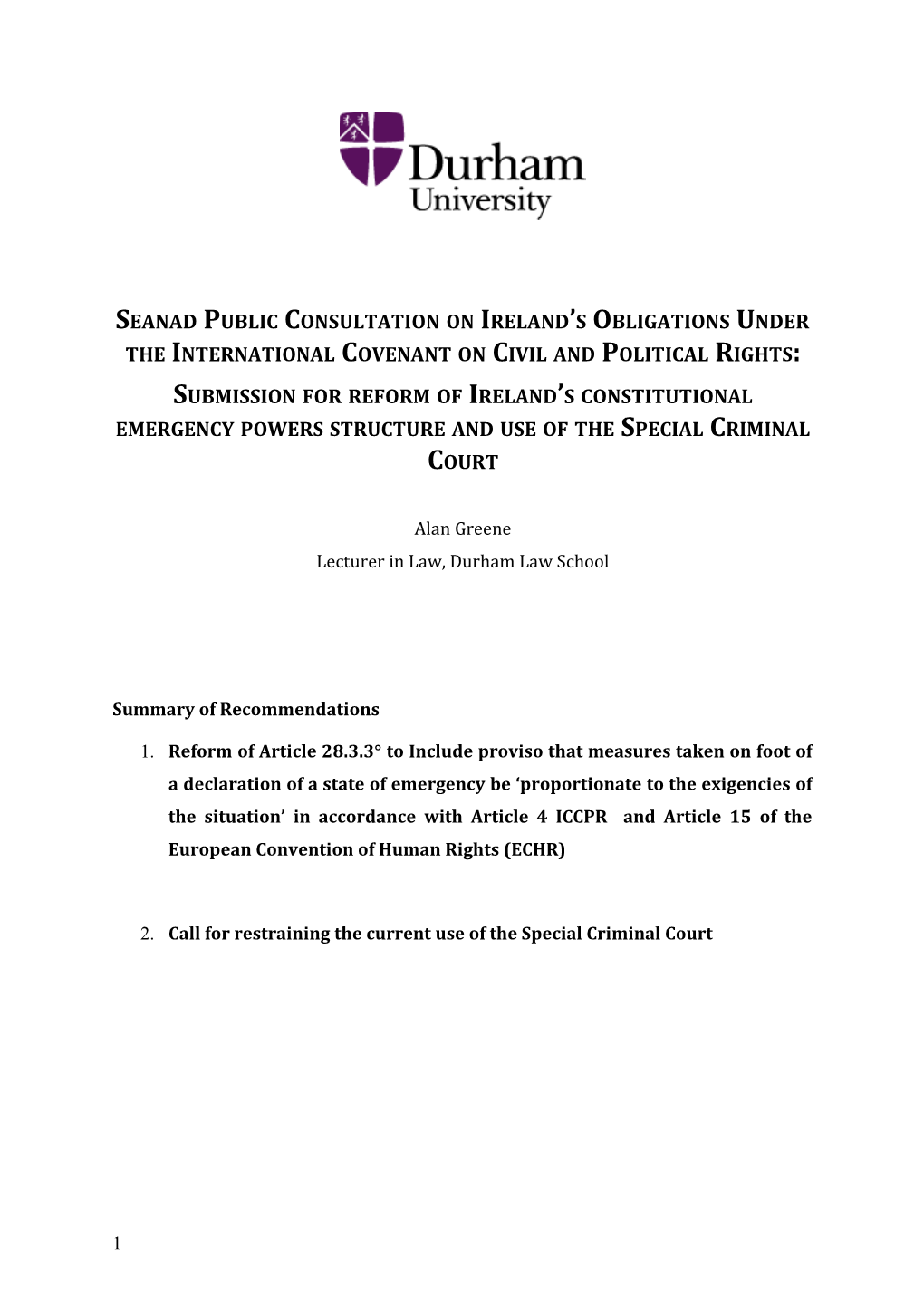 Seanad Public Consultation on Ireland S Obligations Under the International Covenant On