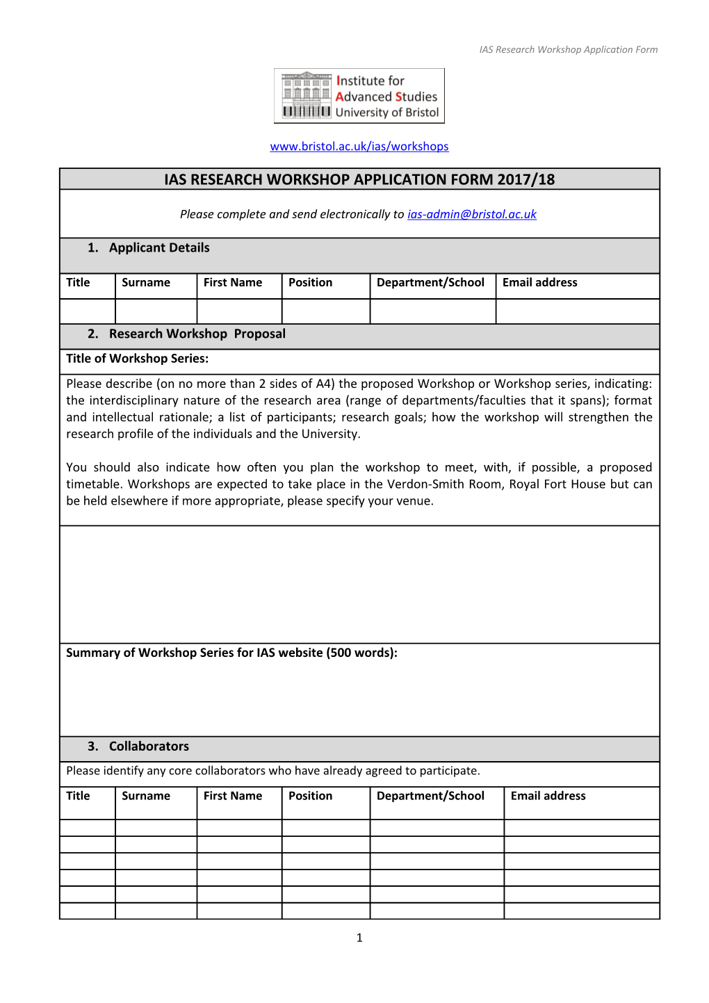 IAS Research Workshop Application Form