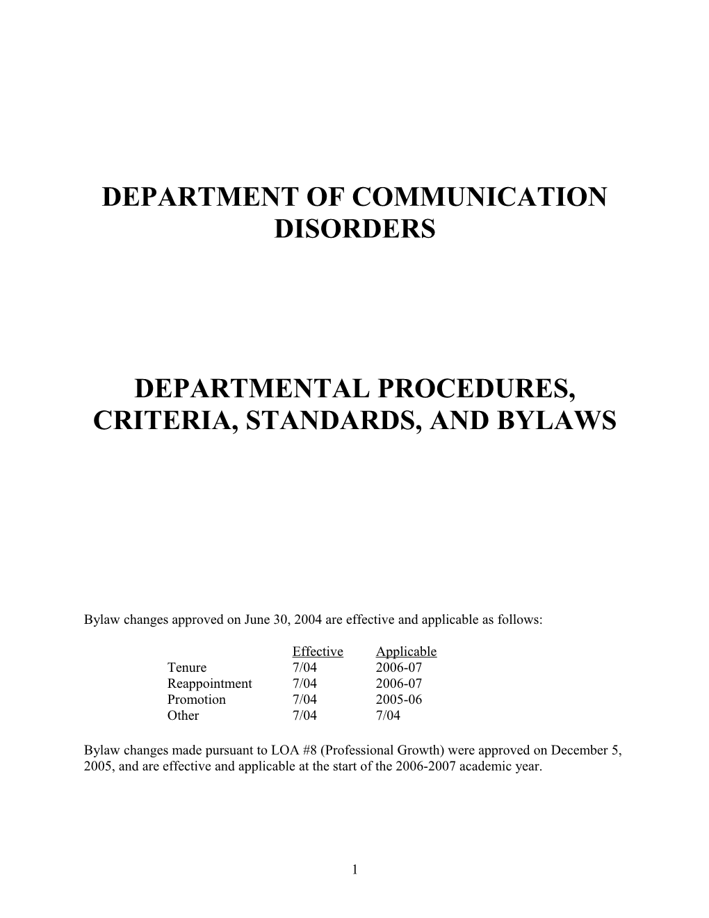 Department of Communication Disorders