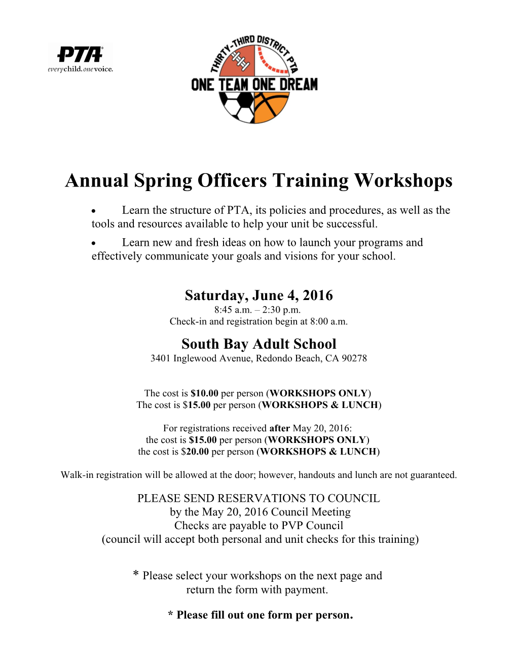 Annual Spring Officers Training Workshops