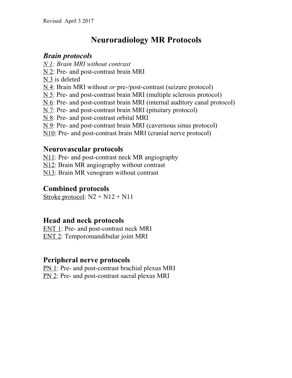 Musculoskeletal MR Protocols