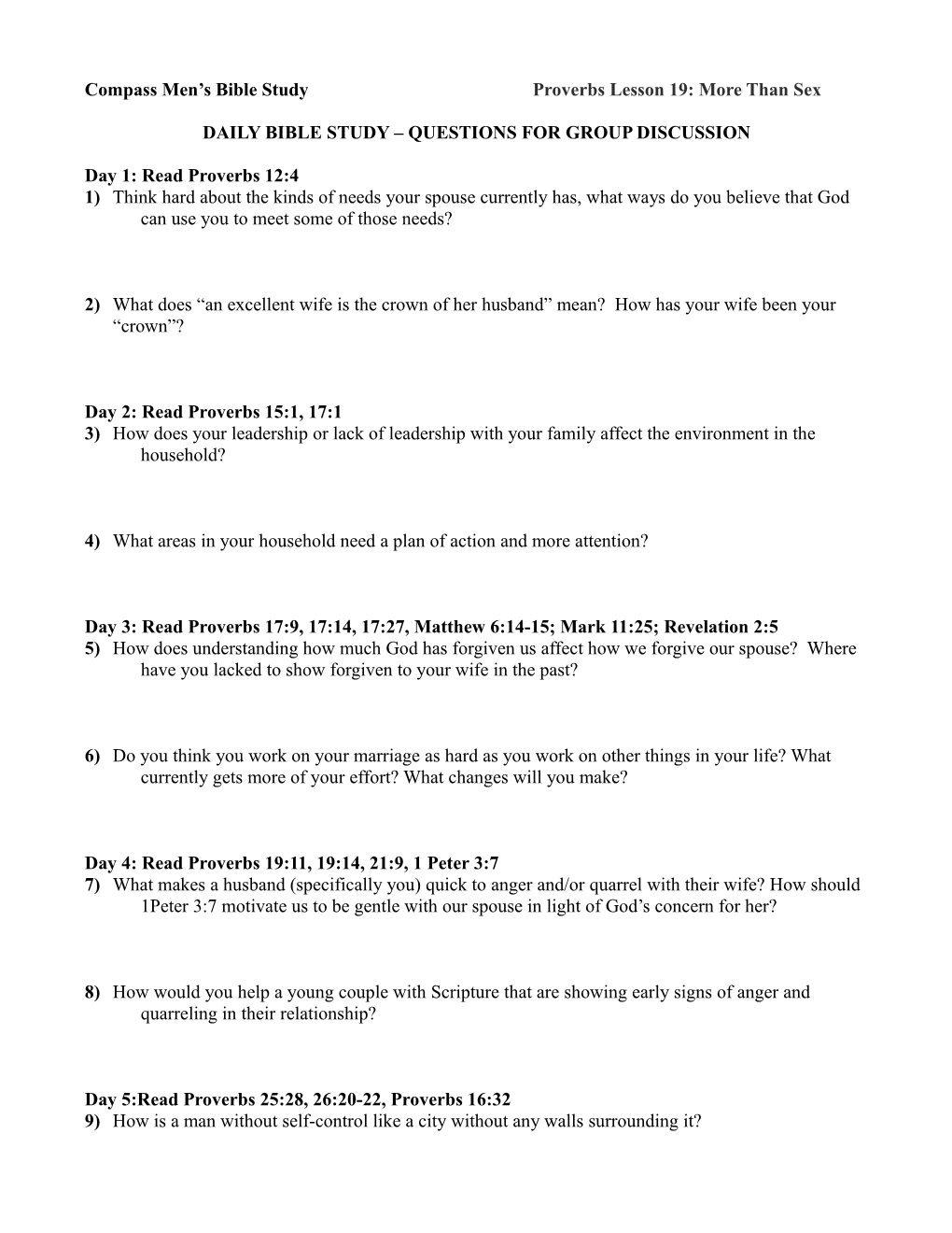 Compass Men S Bible Studyproverbs Lesson 19: More Than Sex