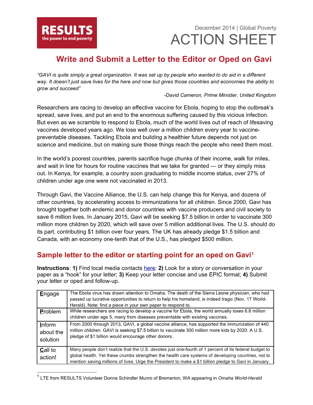 Write and Submit a Letter to the Editor Or Oped on Gavi