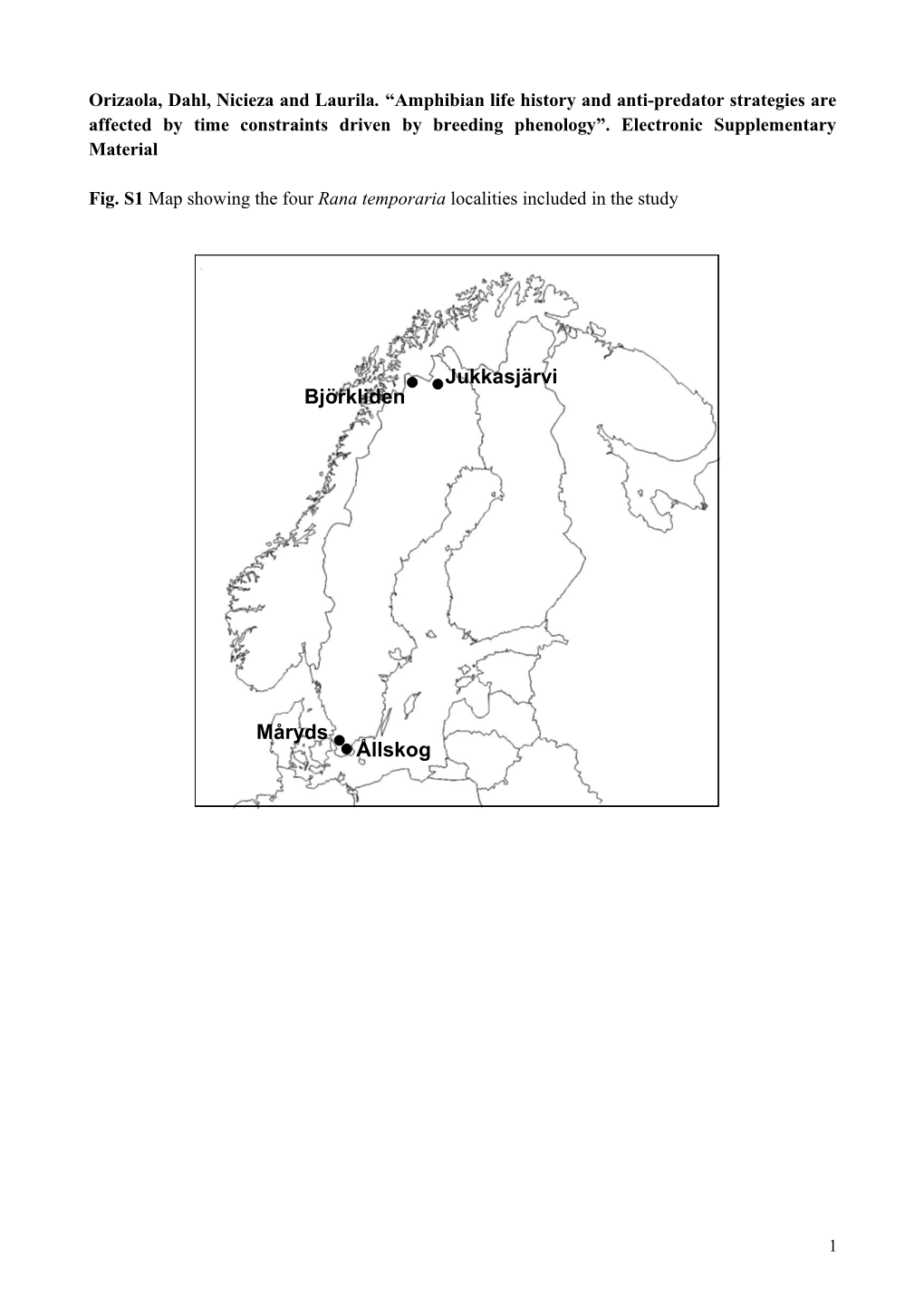 Fig. S1 Map Showing the Four Rana Temporaria Localities Included in the Study