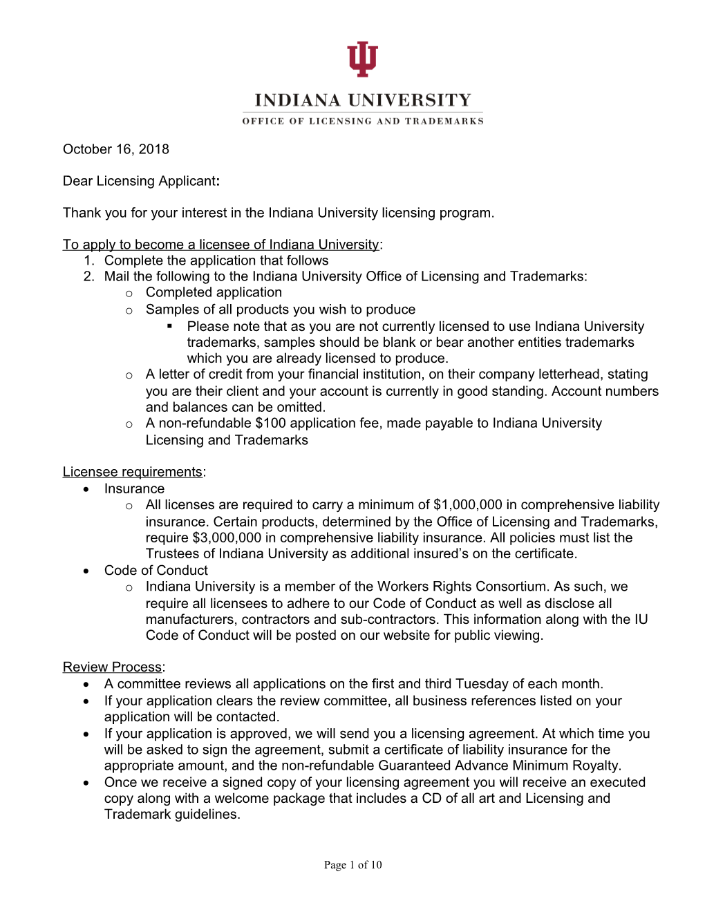 Application for Indiana University License Agreement