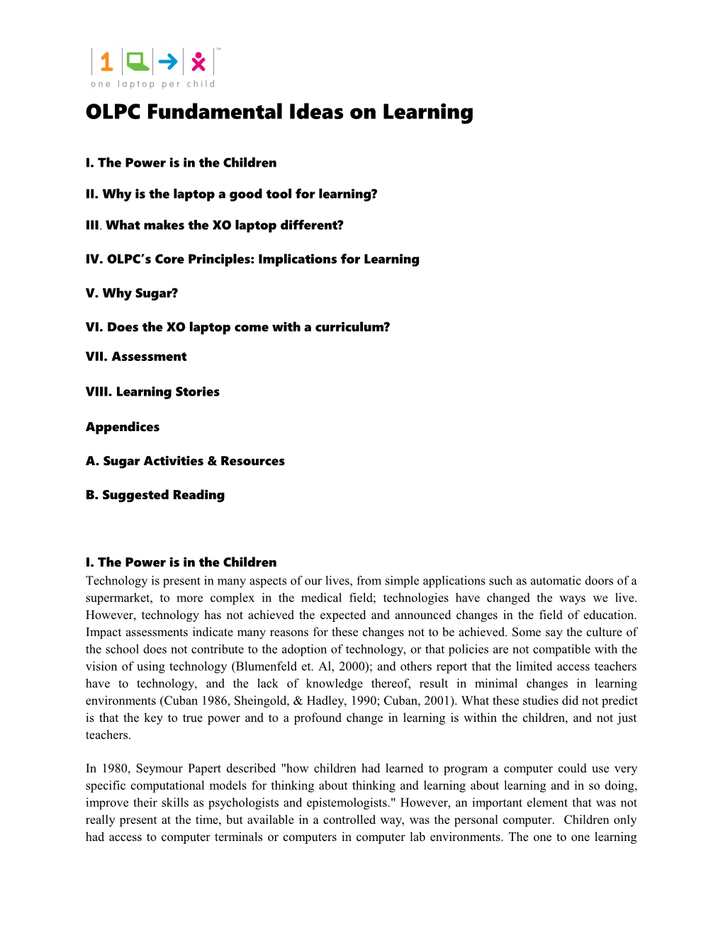 OLPC Fundamental Ideas on Learning