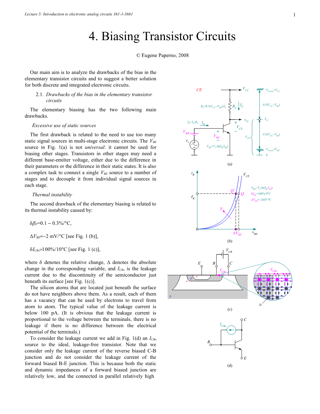 Lecture 5: Introduction to Electronic Analog Circuits 361-1-3661