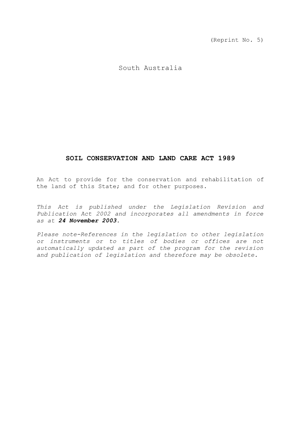 Soil Conservation and Land Care Act 1989
