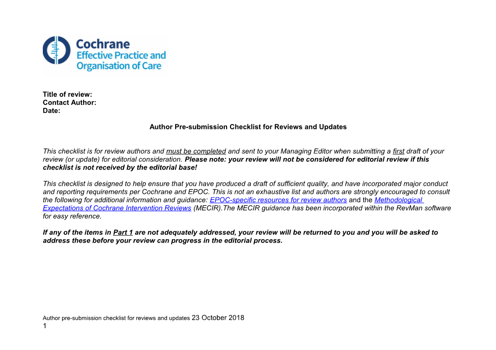 Author Pre-Submission Checklist for Reviews and Updates