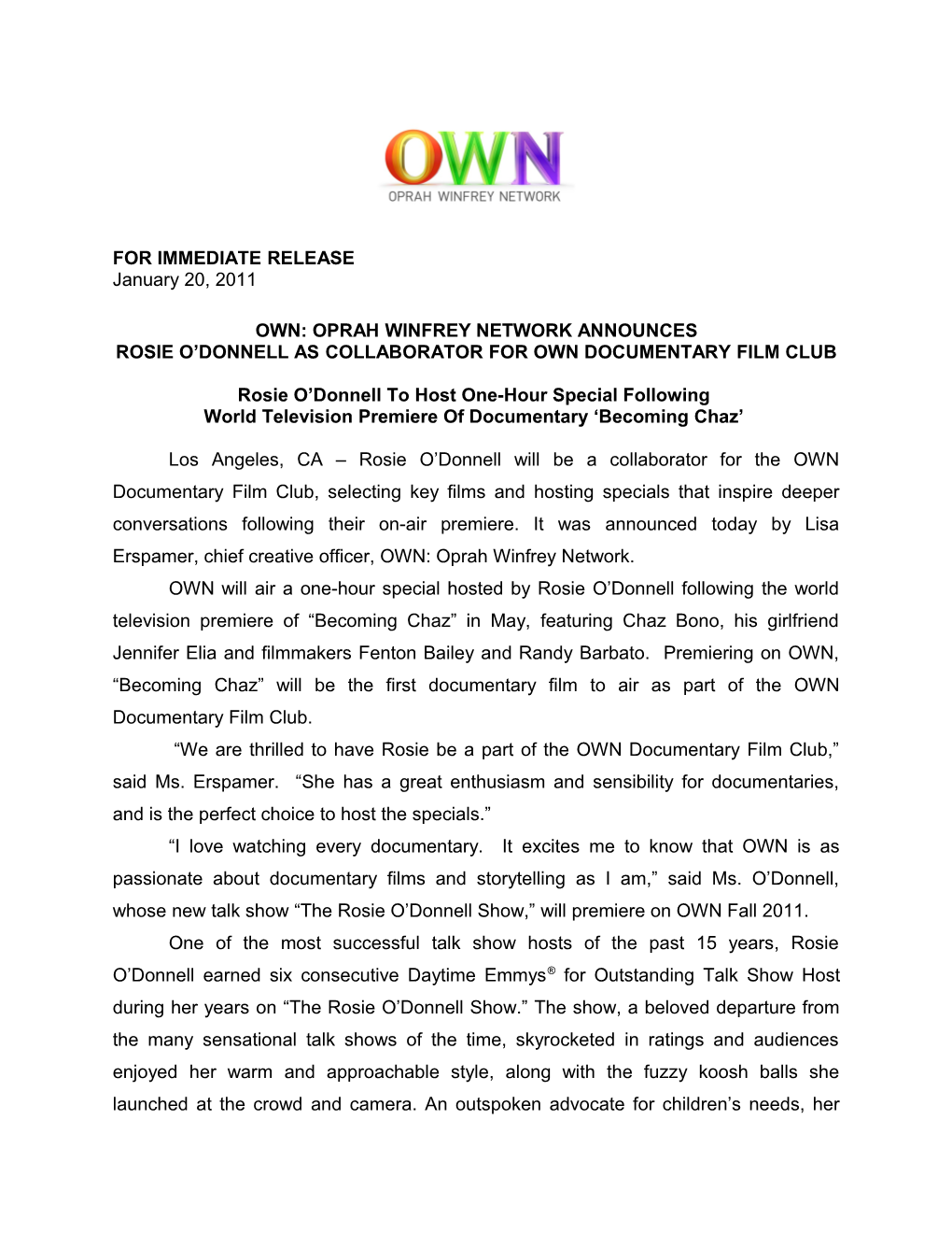 Own: Oprah Winfrey Network Announces