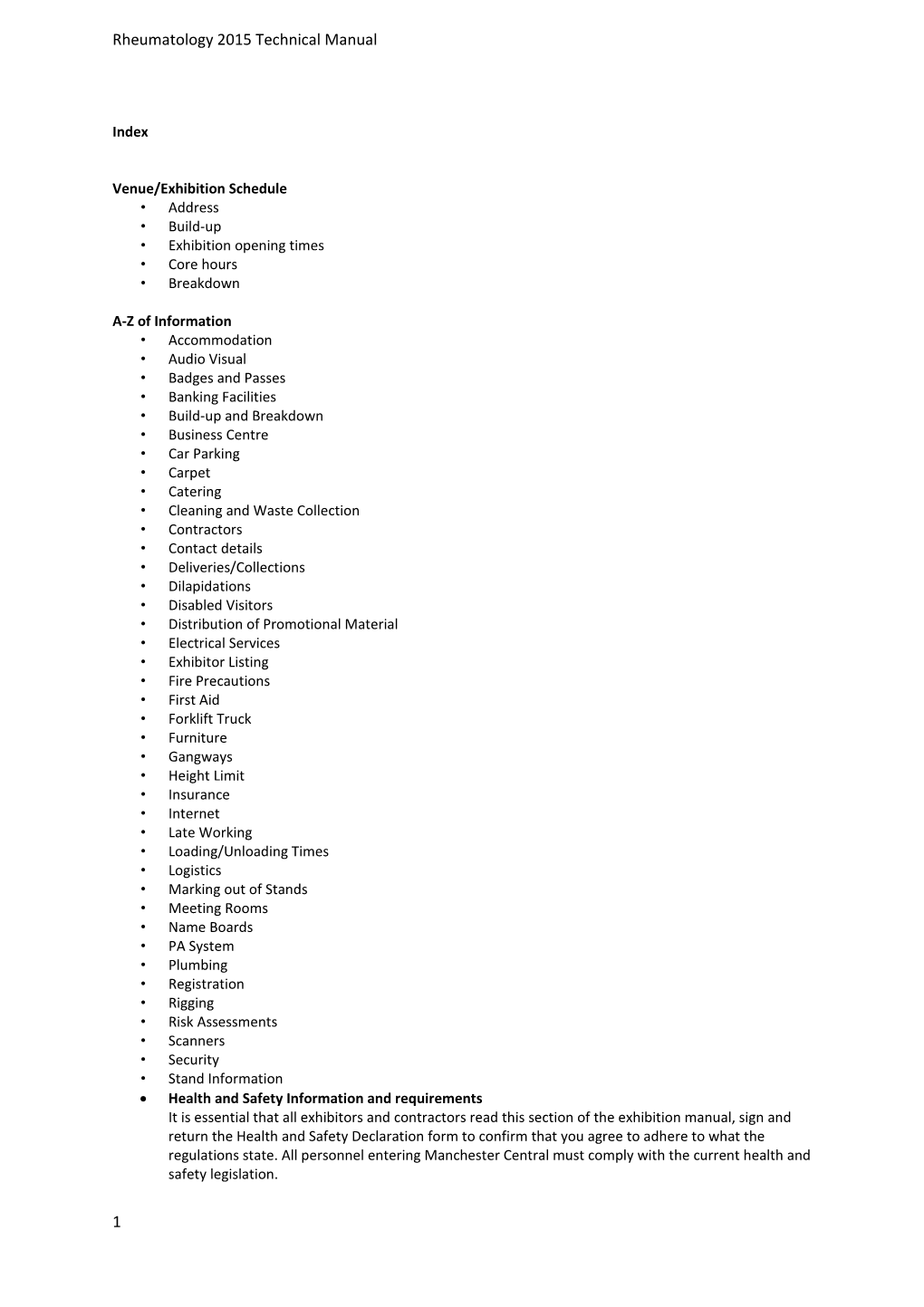 Venue/Exhibition Schedule