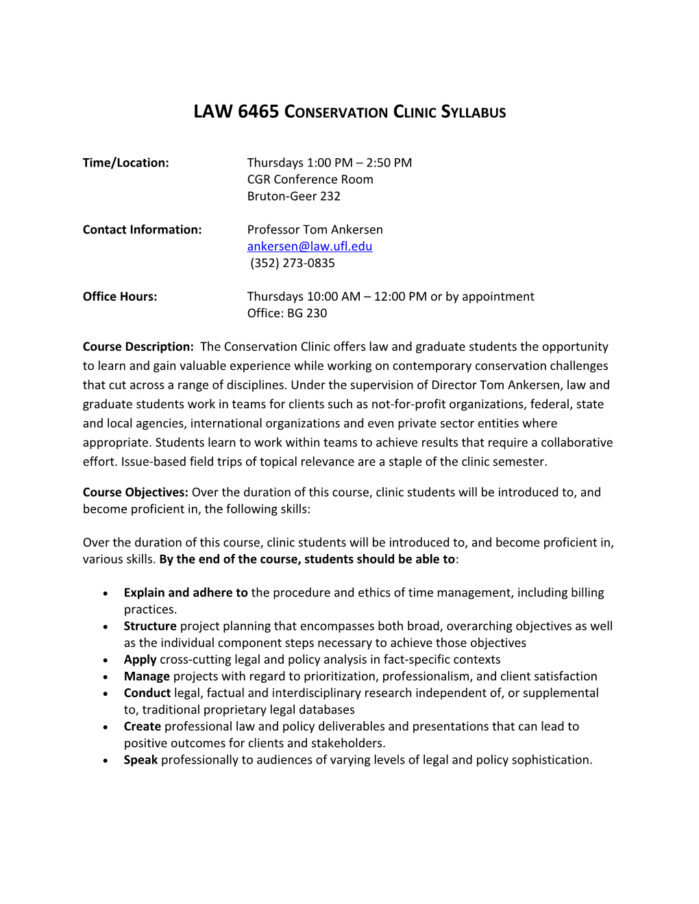 LAW 6465 Conservation Clinic Syllabus