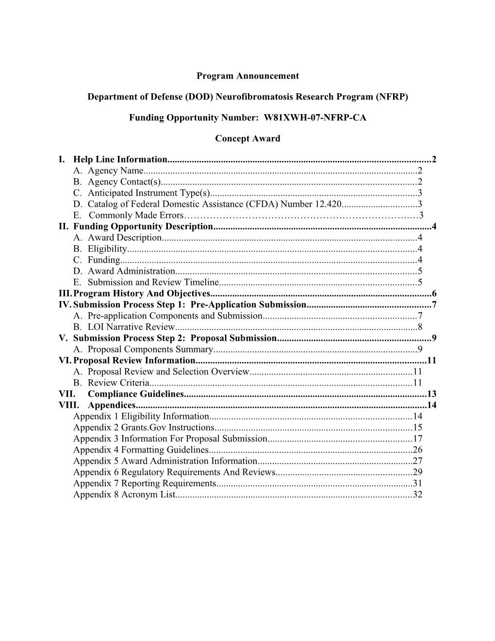 Department of Defense (DOD) Neurofibromatosis Research Program (NFRP)